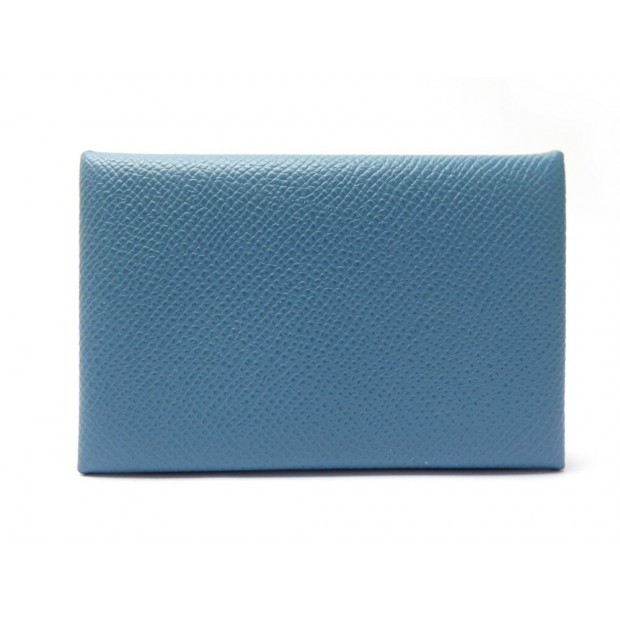 NEUF PORTE CARTES HERMES CALVI EN CUIR EPSOM BLEU + BOITE NEW CARD HOLDER 266€