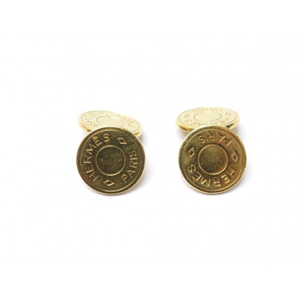 BOUTONS DE MANCHETTE HERMES CLOUS DE SELLE METAL DORES GOLDEN CUFFLINKS 395€