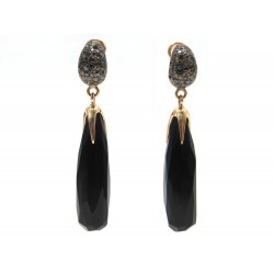 NEUF BOUCLES D OREILLES POMELLATO VICTORIA OR ROSE JAIS ET DIAMANTS NOIR 10800€