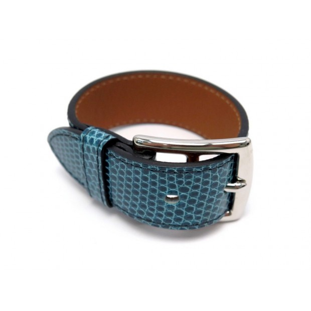 NEUF BRACELET HERMES ETRIVIERE 2 GM EN CUIR DE LEZARD VARANUS BLEU PETROLE 750€