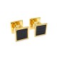 BOUTONS DE MANCHETTE HERMES CARRE CUIR DE LEZARD & METAL DORE CUFFLINKS 395€