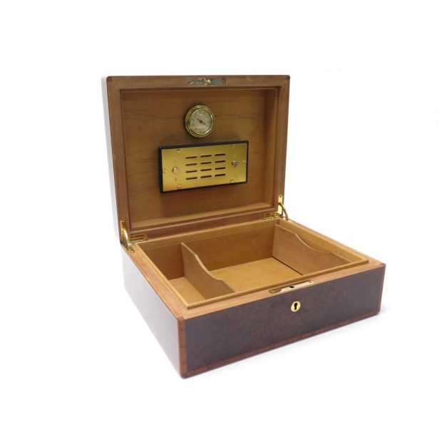 BOITE CAVE A CIGARES HERMES PAR ELIE BLEU EN BOIS DE LOUPE VAVONA WOOD CIGAR BOX