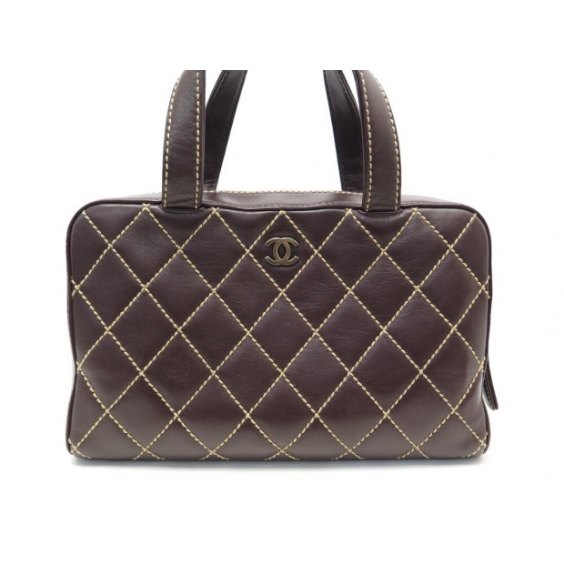 SAC A MAIN CHANEL BOWLING CUIR MATELASSE MARRON BORDEAUX LEATHER HAND BAG 3800€