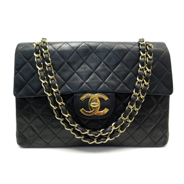 VINTAGE SAC A MAIN CHANEL TIMELESS MAXI JUMBO CUIR MATELASSE NOIR HAND BAG 7100€