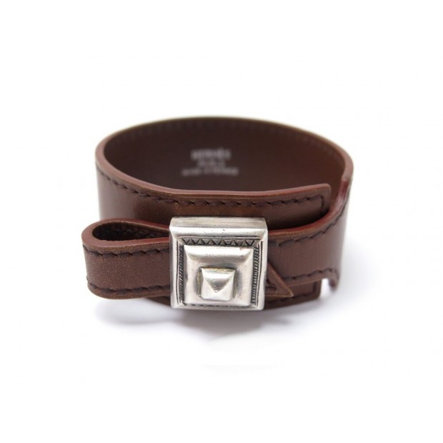 BRACELET HERMES BOUCLE TOUAREG EN CUIR MARRON 16 17 CM + BOITE LEATHER 525€