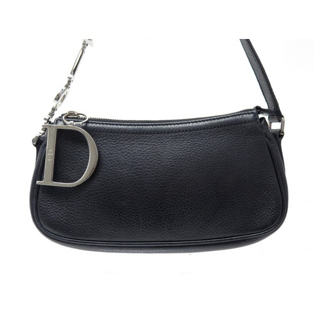 SAC A MAIN POCHETTE CHRISTIAN DIOR EN CUIR NOIR 23CM LEATHER HAND BAG PURSE 850€