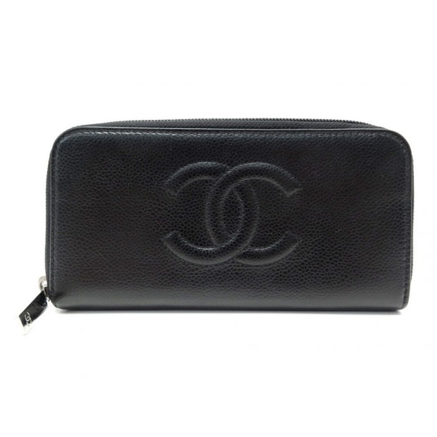 NEUF PORTEFEUILLE CHANEL LONG ZIPPE LOGO CC CUIR CAVIAR NOIR NEW WALLET 1010€