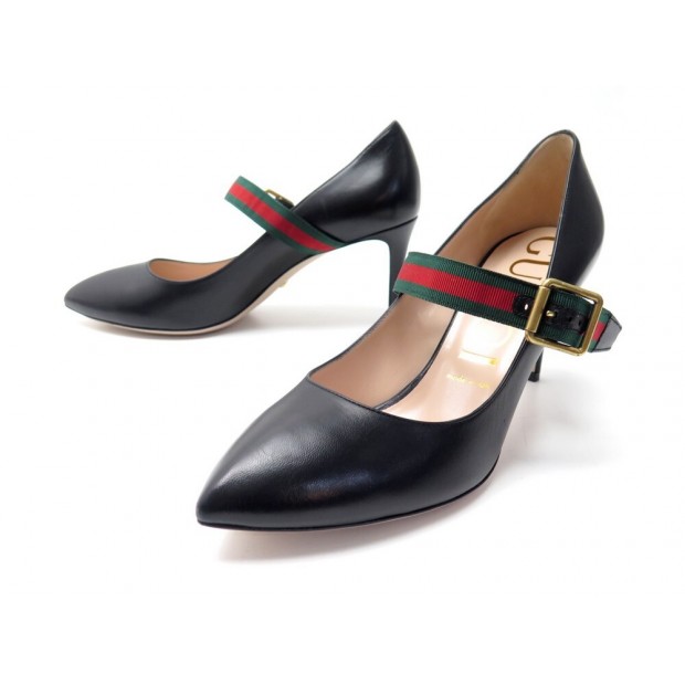 NEUF CHAUSSURES GUCCI ESCARPINS SYLVIE 475086 39 IT 40 FR CUIR NOIR SHOES 590€