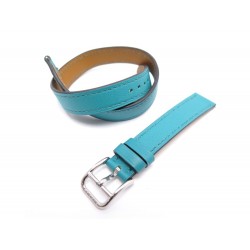 NEUF BRACELET MONTRE HERMES CAPE COD PM 14 MM DOUBLE TOUR CUIR BLEU PAON 400€