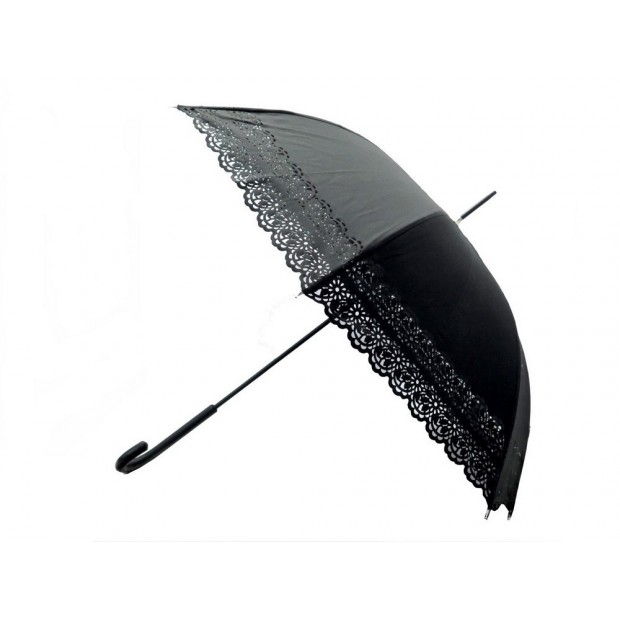 NEUF PARAPLUIE CHANEL BORDURE DENTELLE COTON NOIR OMBRELLE NEW BLACK UMBRELLA