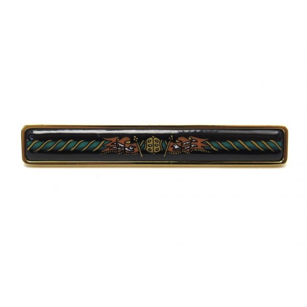 PINCE A CRAVATE HERMES EN PLAQUE OR ET EMAIL NOIR GOLD PLATED & ENAMEL TIE CLIP