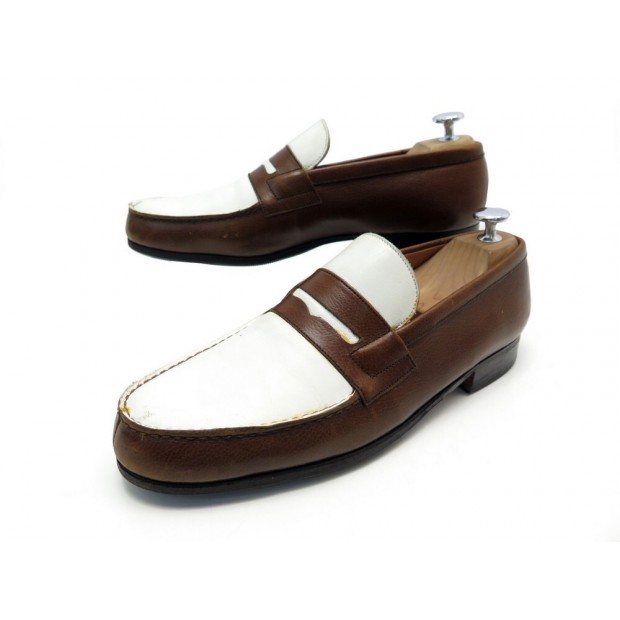 CHAUSSURES JM WESTON MOCASSINS 182 6.5B 40 40.5 FIN EN CUIR BICOLORE SHOES 620€