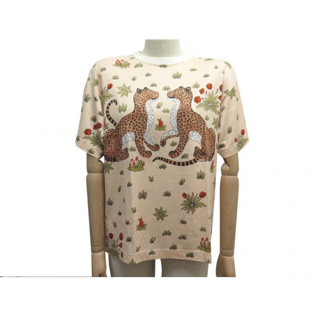 T-SHIRT MANCHE COURTES HERMES LES LEOPARDS TAILLE 40 M EN COTON BEIGE TOP 430€