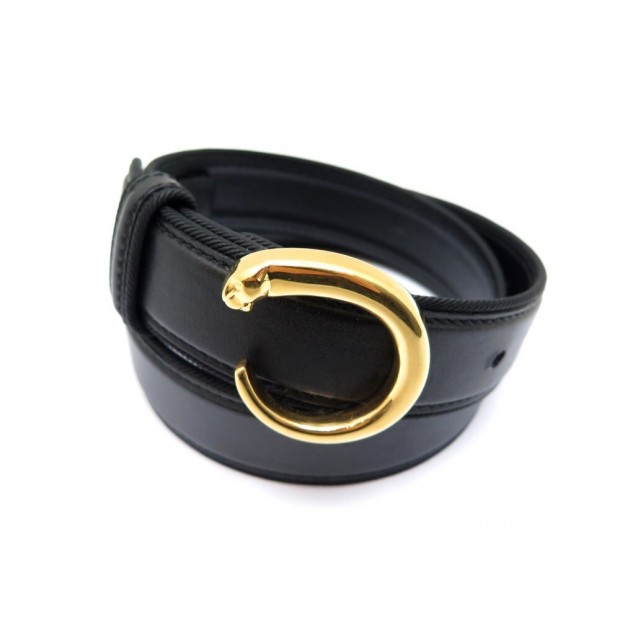 NEUF CEINTURE CARTIER BOUCLE PANTHERE 65 S EN CUIR NOIR BLACK LEATHER BELT 475€