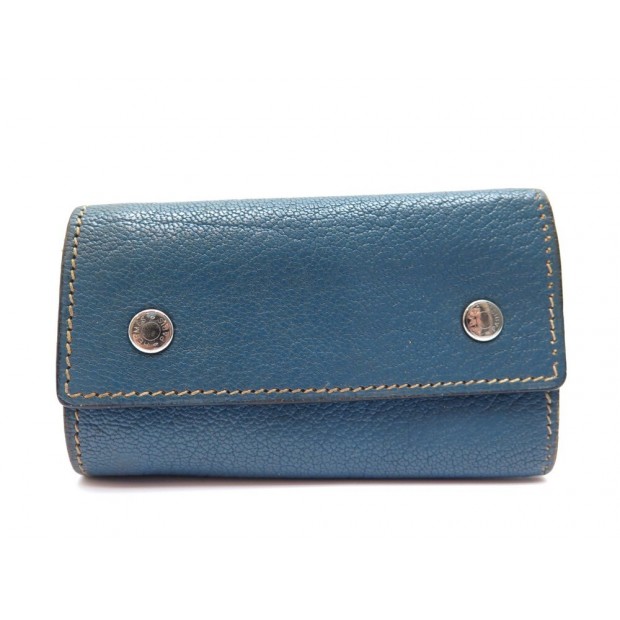 PORTE CLES HERMES MULTICLES EN CUIR CHEVRE BLEU BLUE LEATHER KEY RING