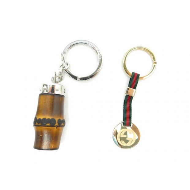 NEUF LOT DE 2 PORTES CLES GUCCI BAMBOO LOGO GG METAL + BOITE KEY RING SET 300€