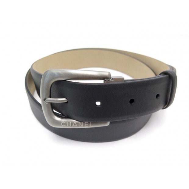 NEUF CEINTURE CHANEL TAILLE 95 EN CUIR NOIR ET METAL CHROME LEATHER BELT 690€