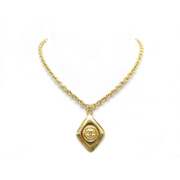 VINTAGE COLLIER CHANEL PENDENTIF LOGO CC CHAINE 42 CM EN METAL DORE NECKLACE