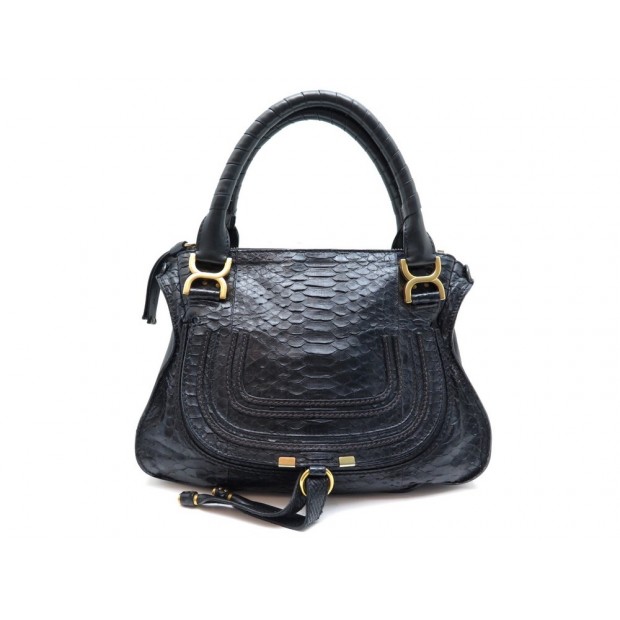 SAC A MAIN CHLOE MARCIE MEDIUM EN CUIR PYTHON NOIR BLACK LEATHER HAND BAG 2600€