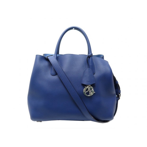 NEUF SAC A MAIN CHRISTIAN DIOR OPEN BAR LARGE CABAS CUIR GRAINE BLEU PURSE 2300€