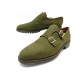 CHAUSSURES JOHN LOBB MOCASSINS BI BOUCLE WILLIAM 10E 44 EN DAIM VERT SHOES 1205€