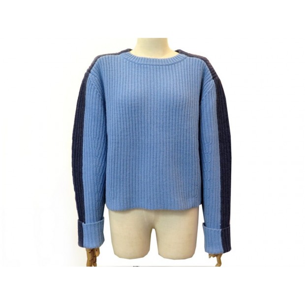 NEUF PULL CHLOE 15SMP19 36 S EN CACHEMIRE BLEU CIEL & BLEU CHINE SWEATER 890€