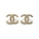 NEUF BOUCLES D'OREILLES CHANEL LOGO CC STRASS METAL DORE + BOITE EARRINGS