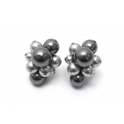 NEUF BOUCLES D'OREILLES CELINE GRAPPE DE PERLES ARGENTE ET GRIS NEW EARRINGS