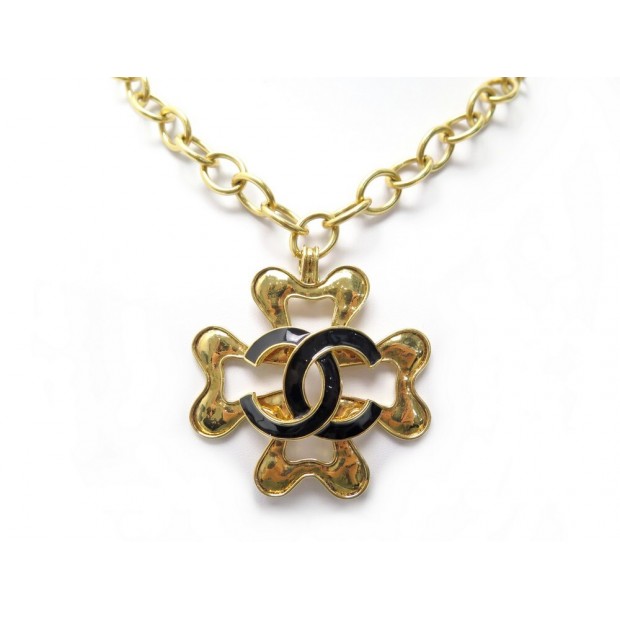 COLLIER CHANEL TREFLE 1994 LOGO CC SAUTOIR 74 CM EN METAL DORE CLOVER NECKLACE