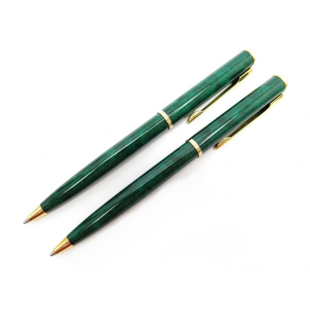 LOT DE 2 STYLO BILLE WATERMAN EN RESINE VERT PARURE SET OF BALLPOINT PEN