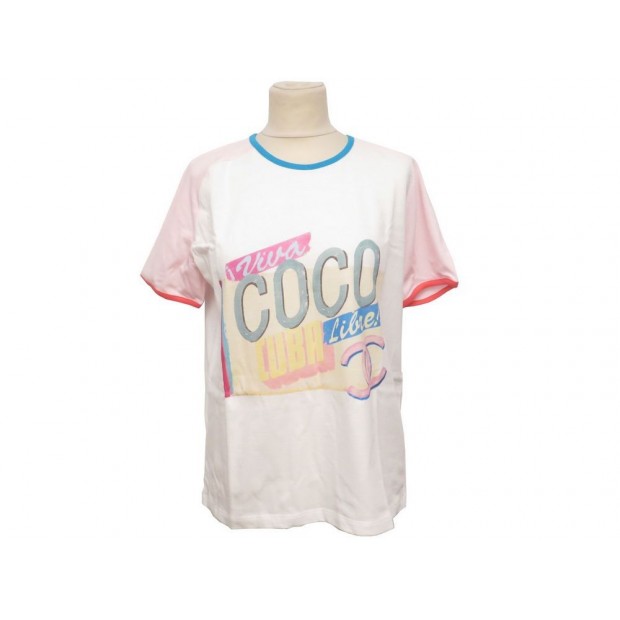 NEUF T-SHIRT CHANEL COCO CUBA LIBRE C55838 M 38 HAUT EN COTON BLANC COTTON TOP