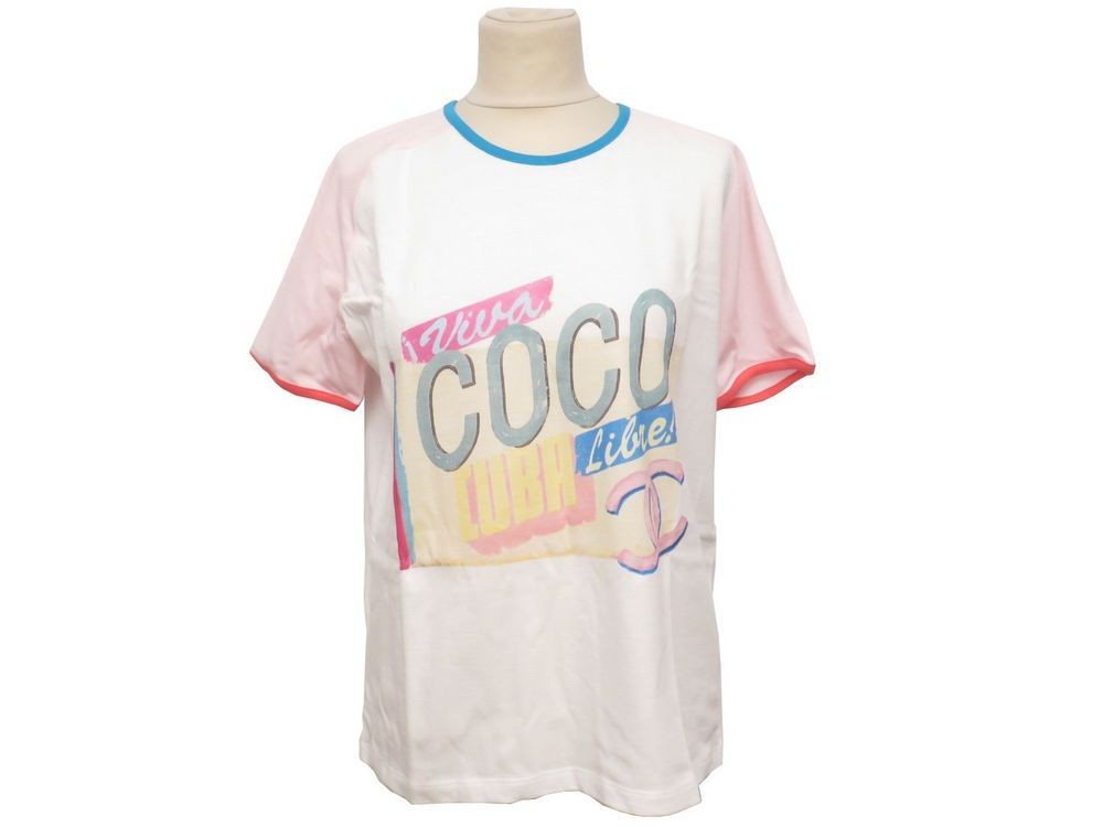 Chanel White Cotton Cuba Libre Print T-Shirt S Chanel