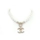 NEUF COLLIER CHANEL LOGO CC STRASS PERLES 43 CM EN METAL DORE PEARLS NECKLACE