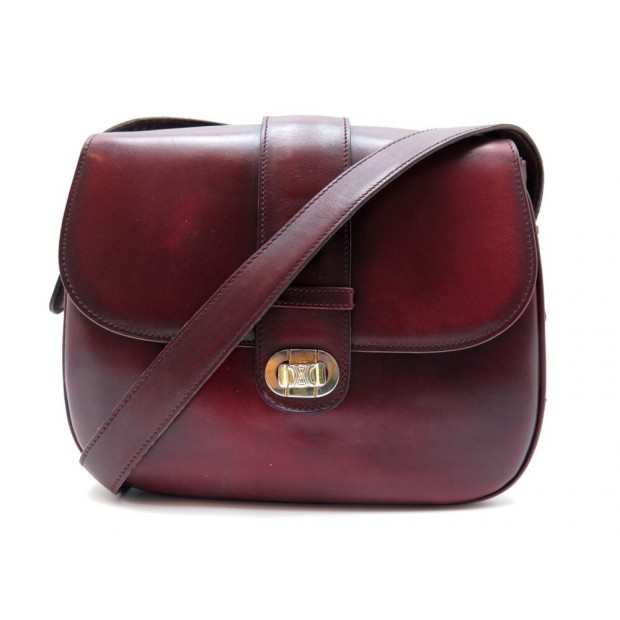 VINTAGE SAC A MAIN CELINE BESACE BANDOULIERE CUIR BOX BORDEAUX LEATHER HAND BAG