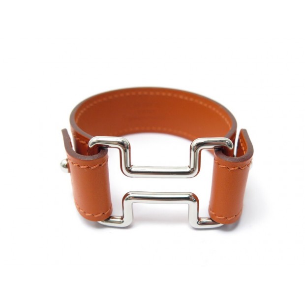 NEUF BRACELET HERMES MODELE H BOUCLE PALLADIE 16 CM EN CUIR SWIFT ORANGE 655€