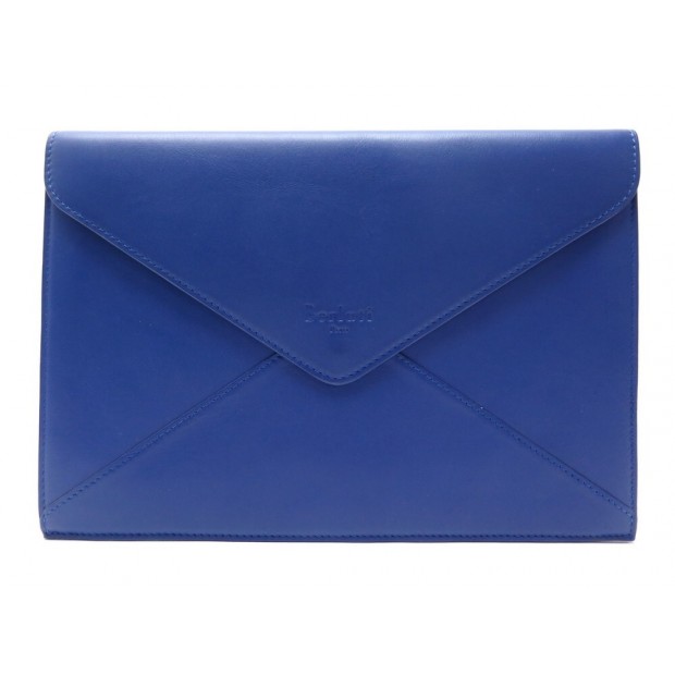 NEUF POCHETTE A MAIN BERLUTI ENVELOPPE SAC ZIPPE CUIR BLEU LEATHER CLUTCH 750€