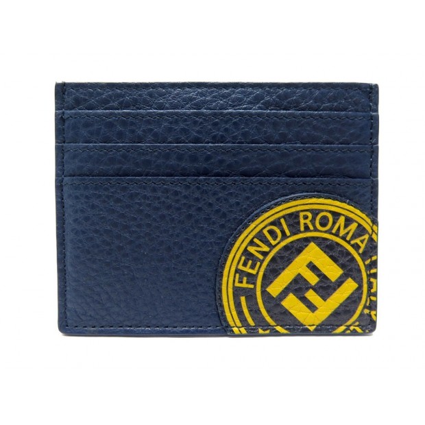 NEUF PORTE CARTES FENDI SIGNATURE 7M0164 CUIR GRAINE BLEU NEW CARDS HOLDER 455€