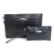 NEUF LOT DE 2 POCHETTES A MAIN LONGCHAMP ROSEAU CROCO CUIR NOIR WALLET BAG 285€