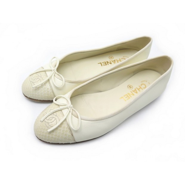 CHAUSSURES CHANEL LOGO CC G02819 36 BALLERINES EN CUIR BEIGE SERPENT SHOES 670€