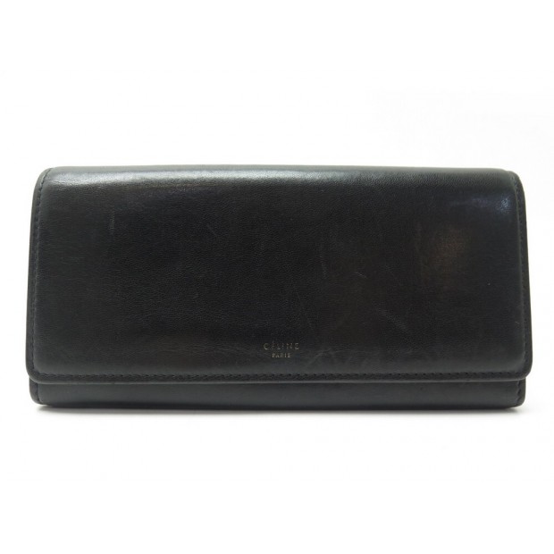 PORTEFEUILLE LONG CELINE EN CUIR NOIR PORTE MONNAIE BLACK LEATHER WALLET 525€