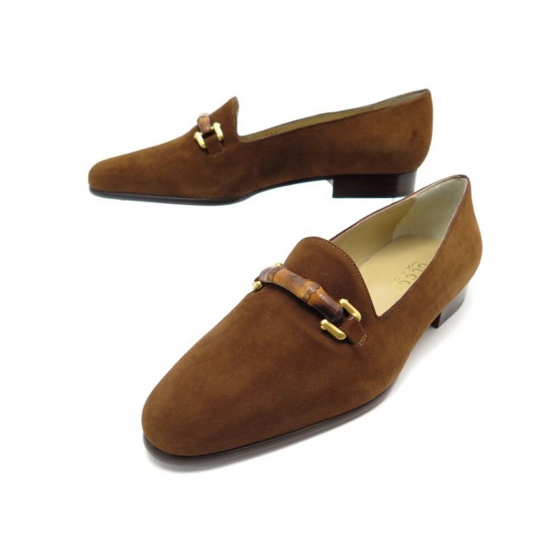 NEUF CHAUSSURES GUCCI MOCASSINS BAMBOO 38 IT 39 FR DAIM MARRON +BOITE SHOES 650€