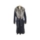 MANTEAU LOUIS VUITTON 38 M EN DAIM BLEU MARINE COL RENARD ARGENTE COAT 12000€