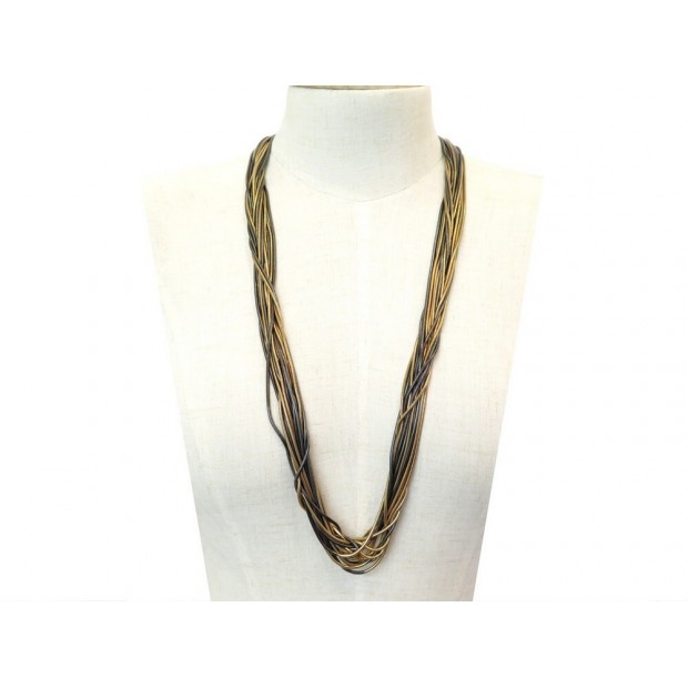 NEUF COLLIER CHANEL SAUTOIR MULTIRANG EN METAL DORE & NOIR NECKLACE NEW 1310€