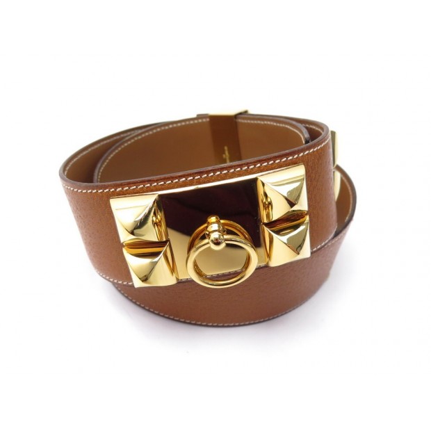 CEINTURE HERMES MEDOR COLLIER DE CHIEN T75 A 79 CUIR PECARI GOLD DORE BELT 1780€