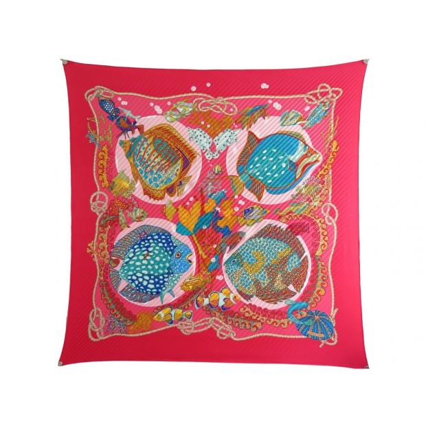 NEUF FOULARD HERMES GRANDS FONDS FAIVRE CARRE PLISSE SOIE BOITE SILK SCARF 385€