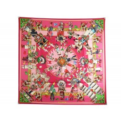 FOULARD HERMES KACHINAS KERMIT OLIVER CARRE 90 EN SOIE + BOITE SILK SCARF 385€