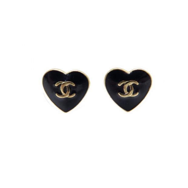 BOUCLES D'OREILLES CHANEL COEUR LOGO CC METAL DORE + BOITE HEART EARRINGS 560€