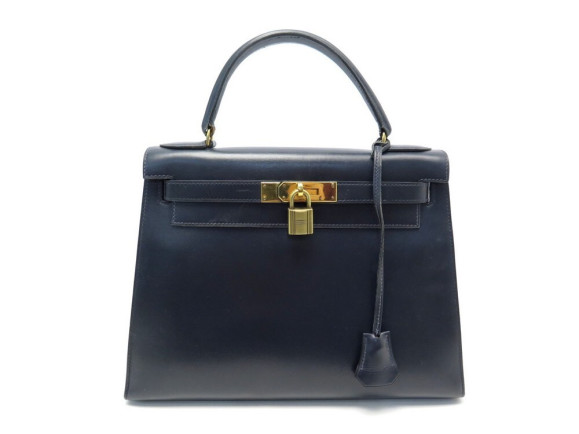 sac a main hermes kelly 29 sellier 1987 cuir box bleu