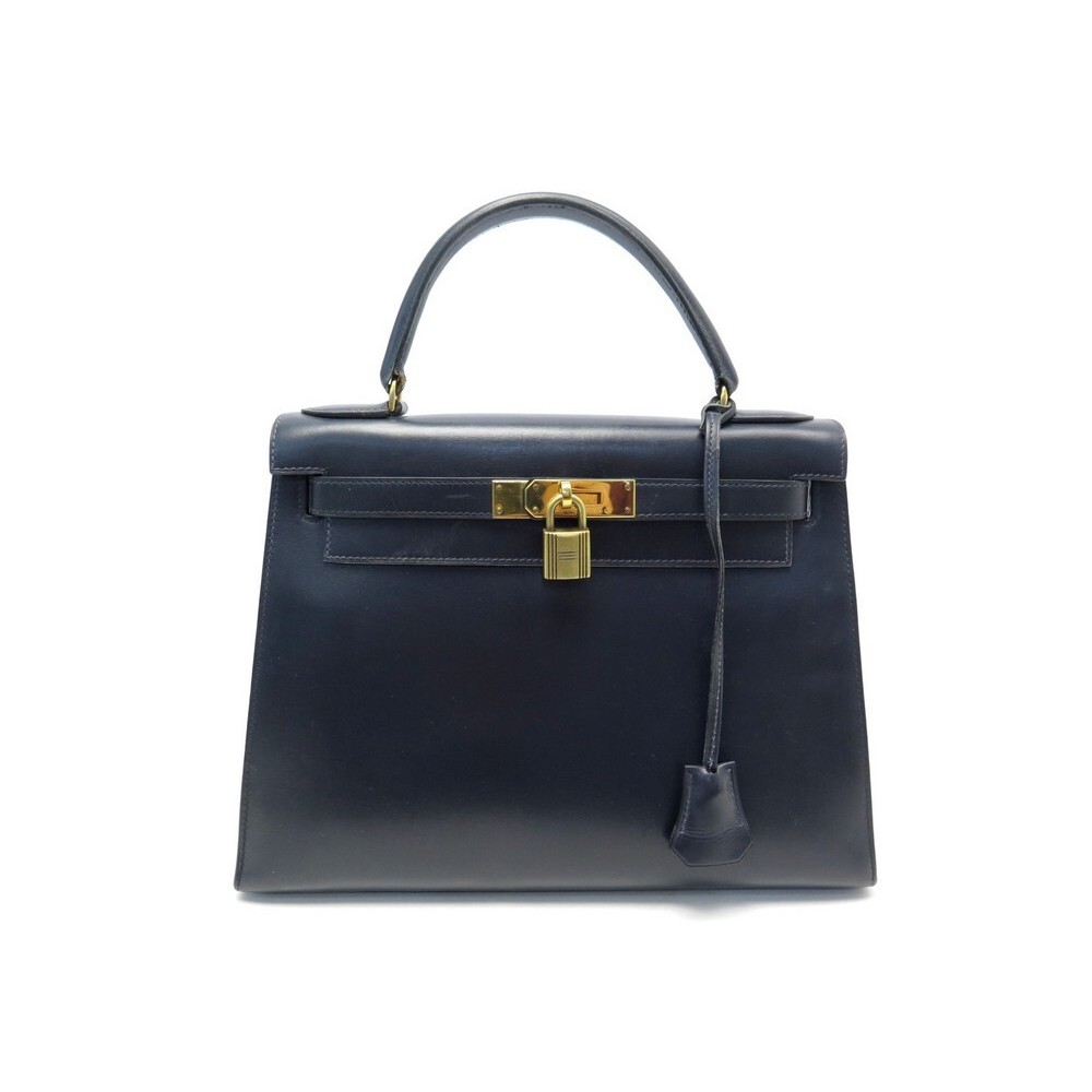 sac a main hermes kelly 29 sellier 1987 cuir box bleu