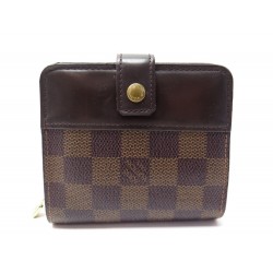 PORTEFEUILLE LOUIS VUITTON TOILE DAMIER EBENE CUIR PORTE MONNAIE WALLET 535€